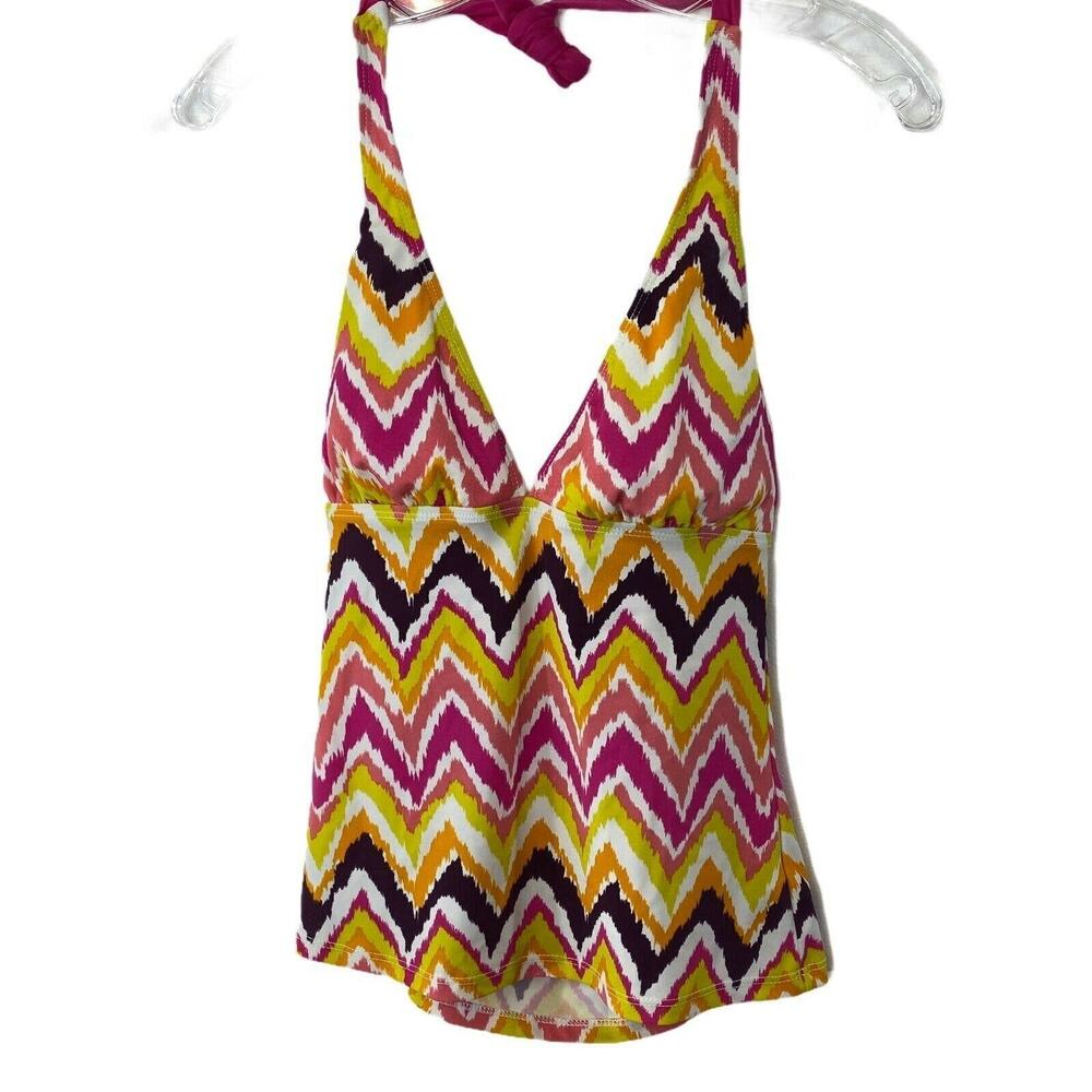 Athleta Chevron Tankini‎ Tie Neck Soft Cup Swim Top Medium